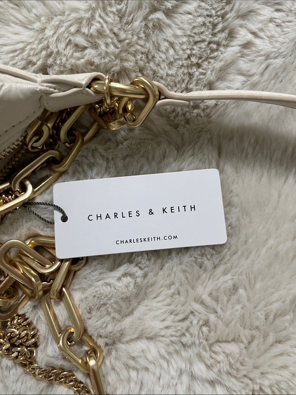Charles & Keith Cream Quilted Crescent Bag with Gold Chains - Picture 5 of 9